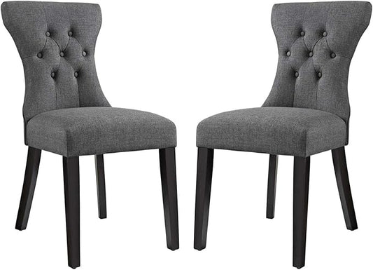 Modway Silhouette Modern Tufted Upholstered Fabric Parsons Two Dining Chairs in Gray - LeafyLoom