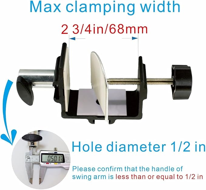 Heavy Duty Replacement Clamp for 1/2” Base Magnifying Lamp，Desk Lamp，Magnify Lamp，Swing Arm Lamp，Mic Microphone Suspension Boom Scissor Mount(Black) - LeafyLoom