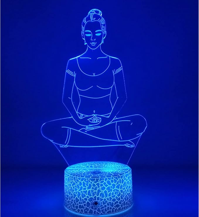 Creative 3D Yoga Meditation Night Light 16 Colors Changing USB Powered Remote Control Touch Switch Decor Lamp Optical Illusion Lamp LED Table Desk Lamp Children Kids Christmas Brithday Gift - LeafyLoom