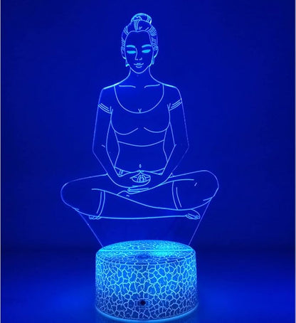 Creative 3D Yoga Meditation Night Light 16 Colors Changing USB Powered Remote Control Touch Switch Decor Lamp Optical Illusion Lamp LED Table Desk Lamp Children Kids Christmas Brithday Gift - LeafyLoom