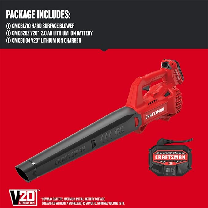 CRAFTSMAN 20V MAX Cordless Leaf Blower Kit with Battery & Charger Included (CMCBL710D1) Red - LeafyLoom