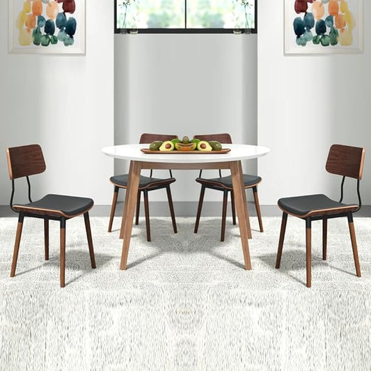 IDS Home Bentwood Modern Dining Chair with PU leather seat and Wooden legs – Kitchen, desk, lounge chair (SET of 4) - LeafyLoom