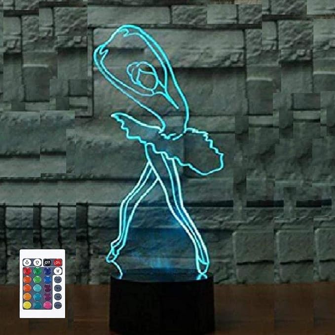 3D Ballet Girl Night Light 16 Color Change LED Powered Remote Control Touch Switch Table Desk Lamp Acrylic Flat ABS Base USB Charger Home Decoration Toy Birthday Xmas Kid Children Gift - LeafyLoom