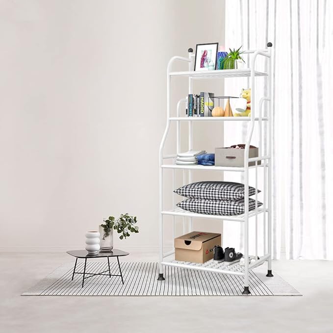 Shelving Unit Bakers Rack Metal Storage Shelves Laundry Shelf Organizer Standing Shelf Units for Laundry Kitchen Bathroom Pantry Closet Indoor and Outdoor (5 Tier, White) - LeafyLoom