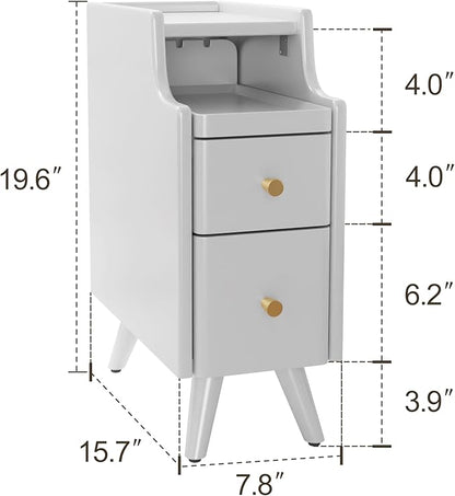 Small Nightstand, Solid Wood Nightstand with Drawers, Walnut Bedside Table for Bedroom - LeafyLoom