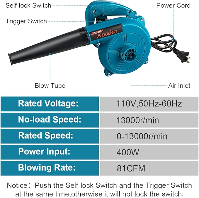 Corded Electric Leaf Blower,2 in 1 Small Handheld Lightweight Sweeper/Vacuum,110V 400W Portbale Blower for Leaf/Snow/Dust Blowing (Blue) - LeafyLoom