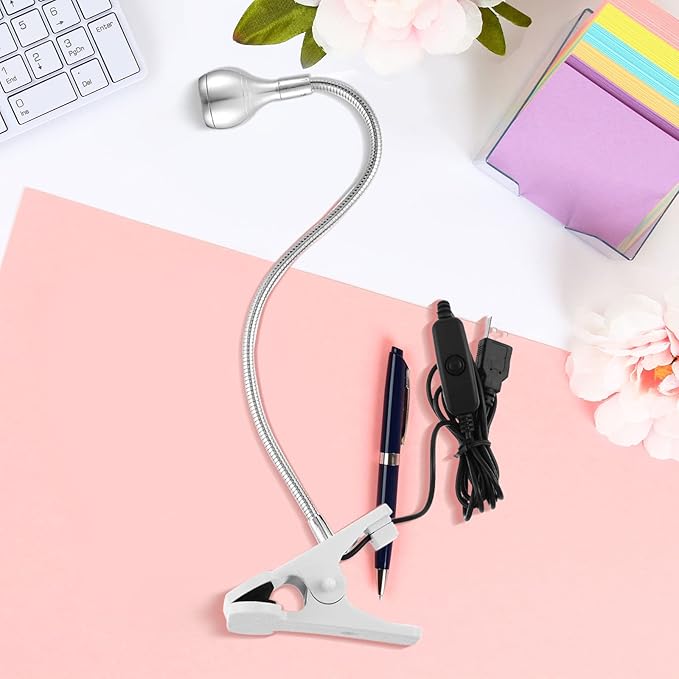 Big Chip 395nm UV LED Light Fixtures with Gooseneck and Clamp Mini Desk Light Clamp Portable Gooseneck for Outdoor Stall Gel Nail Curing, 5V USB Input(Silver,1 Piece) - LeafyLoom