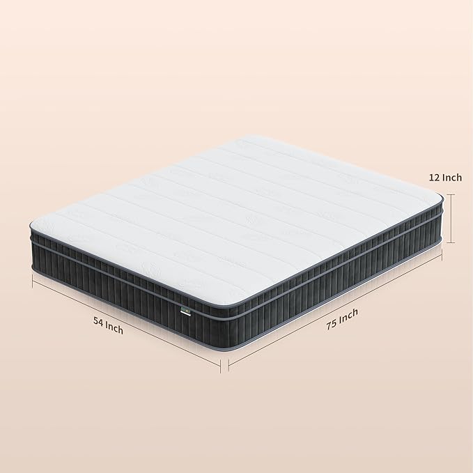 12 inch Full Mattress, Cooling-Gel Memory Foam and Pocket Spring Full Hybrid Mattress, Medium Firm Feel, Full Bed Mattress in a Box, CertiPUR-US Certified, Full Size Mattress - LeafyLoom