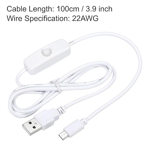 MECCANIXITY USB Cable with 501 ON/Off Switch, USB Male to Micro USB Male Power Cable 100cm for Digital Equipment LED Desk Lamp LED Strip White - LeafyLoom