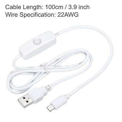 MECCANIXITY USB Cable with 501 ON/Off Switch, USB Male to Micro USB Male Power Cable 100cm for Digital Equipment LED Desk Lamp LED Strip White - LeafyLoom