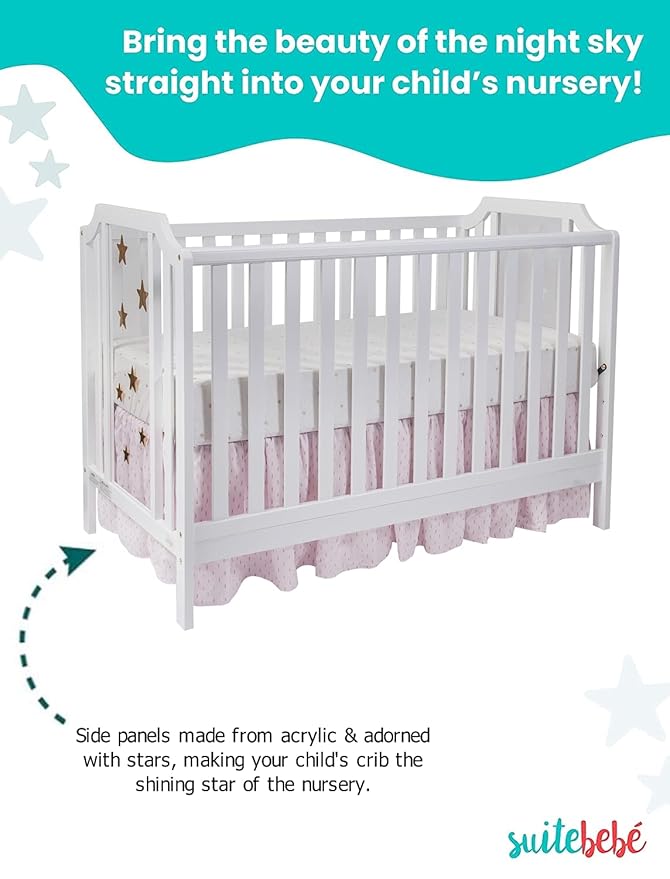 Suite Bebe Celeste 3 in 1 Convertible Island Crib, Wood and Acrylic, White - LeafyLoom