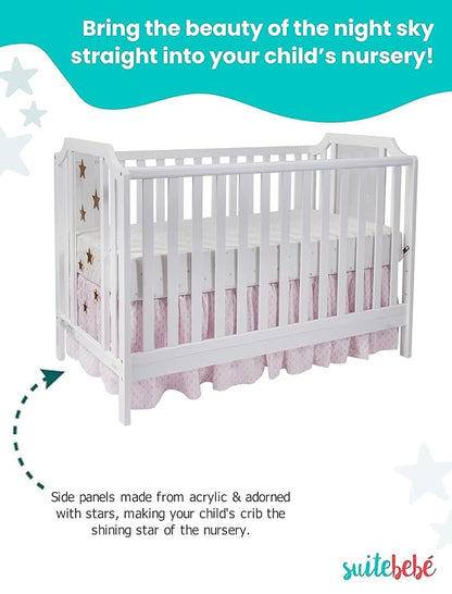 Suite Bebe Celeste 3 in 1 Convertible Island Crib, Wood and Acrylic, White - LeafyLoom