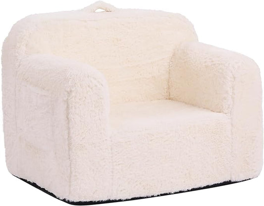 Tiita Kids Sofa Couch, Toddler Foam Sofa Chair, Comfy Child Lounge Chair with Carrying Handle & Side Pockets, Baby Plush Armrest Chair, Lightweight Reading Sofa Chair for Girl or Boy (Beige) - LeafyLoom