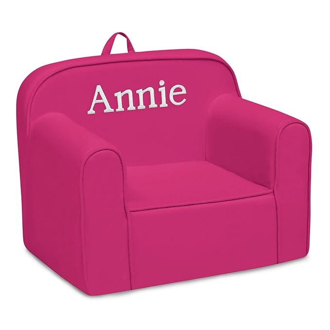 Delta Children Personalized Cozee Chair - Customize with Name – Foam Kids Chair for Ages 18 Months and Up, Hot Pink - LeafyLoom