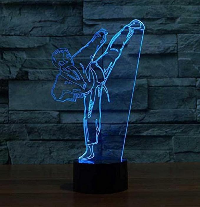 Creative 3D Taekwondo Night Light 16 Colors Changing USB Power Remote Control Touch Switch Decor Lamp Optical Illusion Lamp LED Table Desk Lamp Children Kids Christmas Brithday Gift - LeafyLoom