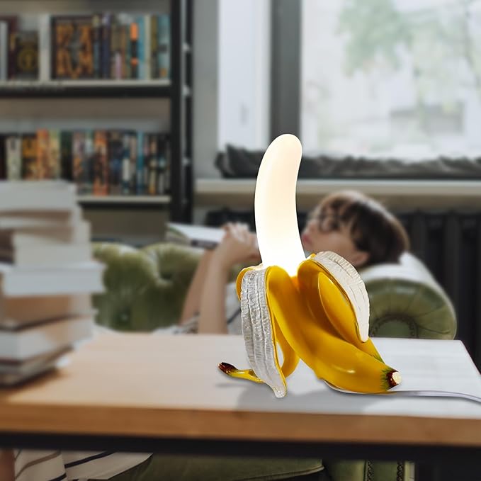 Modern Banana Table Lamp, Desk Lamp,Led Night Light Baking Finish Resin Banana Lighting Fixture for Living Room, Bedroom,Home Office,Kids Room (Standing) - LeafyLoom