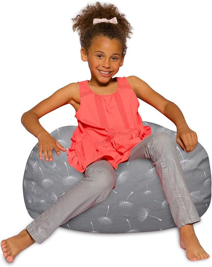 Posh Creations Bean Bag Chair for Kids, Teens, and Adults Includes Removable and Machine Washable Cover, Canvas White Dandelions on Gray, 27in - Medium - LeafyLoom