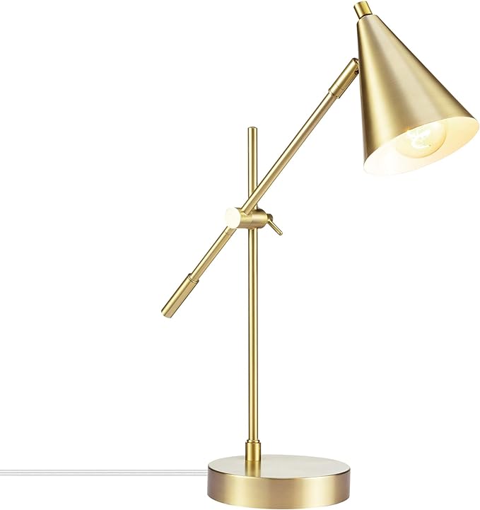 Globe Electric 52887 18" Desk Lamp, Matte Brass, Adjustable Height, Balance Arm, Rotary Switch on Shade, Home Décor, Desk Lamps for Home Office, Home Office Accessories, Adjustable Lamp, Modern - LeafyLoom