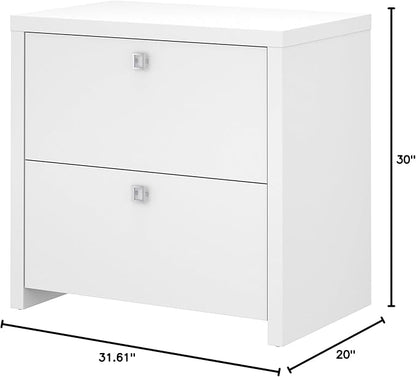 Bush Business Furniture Echo Lateral File Cabinet in Pure White with Satin Silver Handles, Home Office Storage for Letter, Legal, and A4-size Documents - LeafyLoom