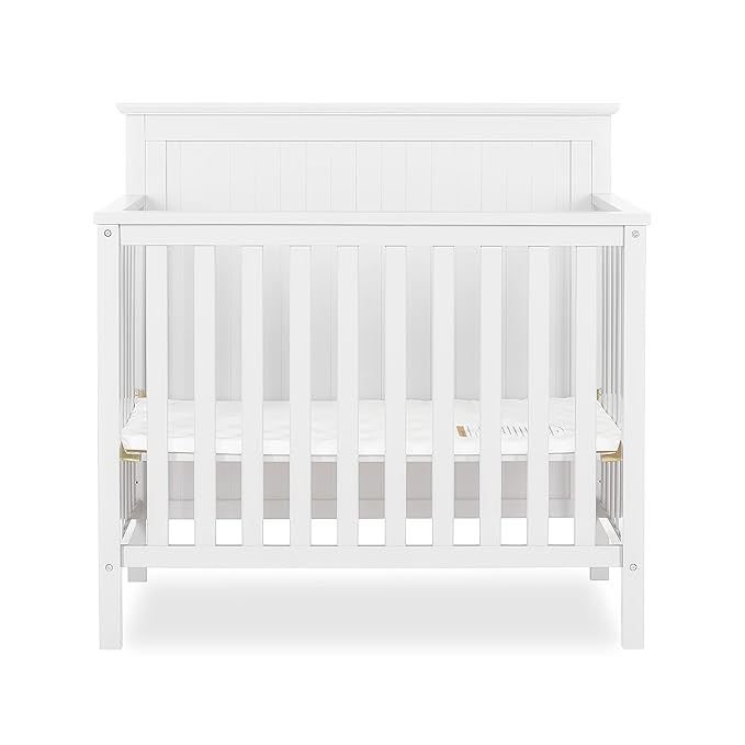 Ava 4-in-1 Convertible Mini Crib in White, Greenguard Gold Certified, Non-Toxic Finish, Comes with 1" Mattress Pad, with 3 Mattress Height Settings - LeafyLoom