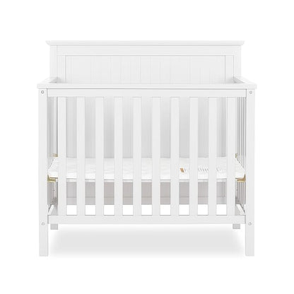 Ava 4-in-1 Convertible Mini Crib in White, Greenguard Gold Certified, Non-Toxic Finish, Comes with 1" Mattress Pad, with 3 Mattress Height Settings - LeafyLoom