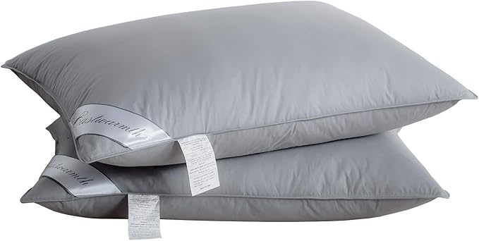 Goose Down Feather Bed Pillows for Sleeping,Medium Firm,Soft Support Grey Color Standard Size One Pillow - LeafyLoom