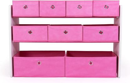 Humble Crew Kids Toy Organizer with 9 Collapsible Fabric Storage, White Wood and Pink Bins - LeafyLoom