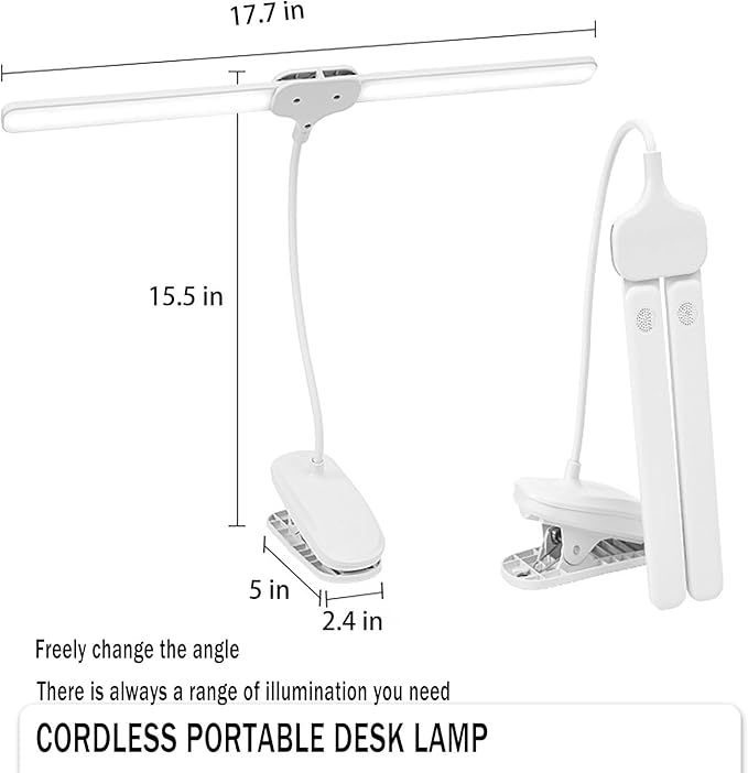 Dual Head LED Desk Lamp with Clamp, Eye-Caring Clip on Lights for Home Office, 4000mAh Rechargeable Battery Operated Table Lamps,3 Lighting Modes & Brightness Dimmer Light for Kids Students - LeafyLoom