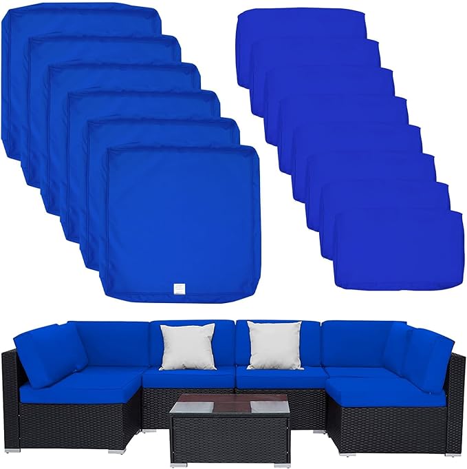 ClawsCover 14Pack Outdoor Patio Seat and Back Cushions Replacement Covers Fit for 7Pieces 6-Seater Wicker Rattan Sectional Couch Chair Furniture Set,Royal Blue-Include Cover Only (Small) - LeafyLoom