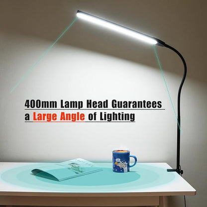 Clamp on Lamp, CeSunligt LED Desk Lamp, 12W, 800 LMS, 3 Color Modes, Multi Brightness Adjustable, Eye-Caring Touch Task Lamp for Reading, Home, Office (Adapter Included) - LeafyLoom