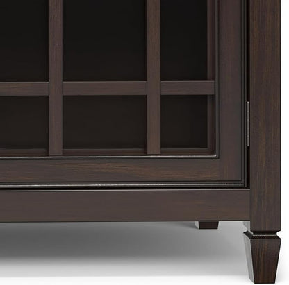 SIMPLIHOME Connaught SOLID WOOD 60 inch Wide Traditional Wide Storage Cabinet in Chestnut Brown for The Living Room, Entryway and Family Room - LeafyLoom