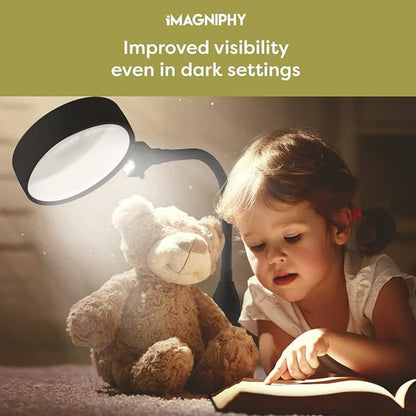 8X Desk Magnifying Light - Magnifying Glass for Reading and Crafts with 6 LEDs (No Glare, No Flickering) - Magnifying Lamp with Light and Stand, 2 Brightness Settings - Ideal for Seniors - LeafyLoom