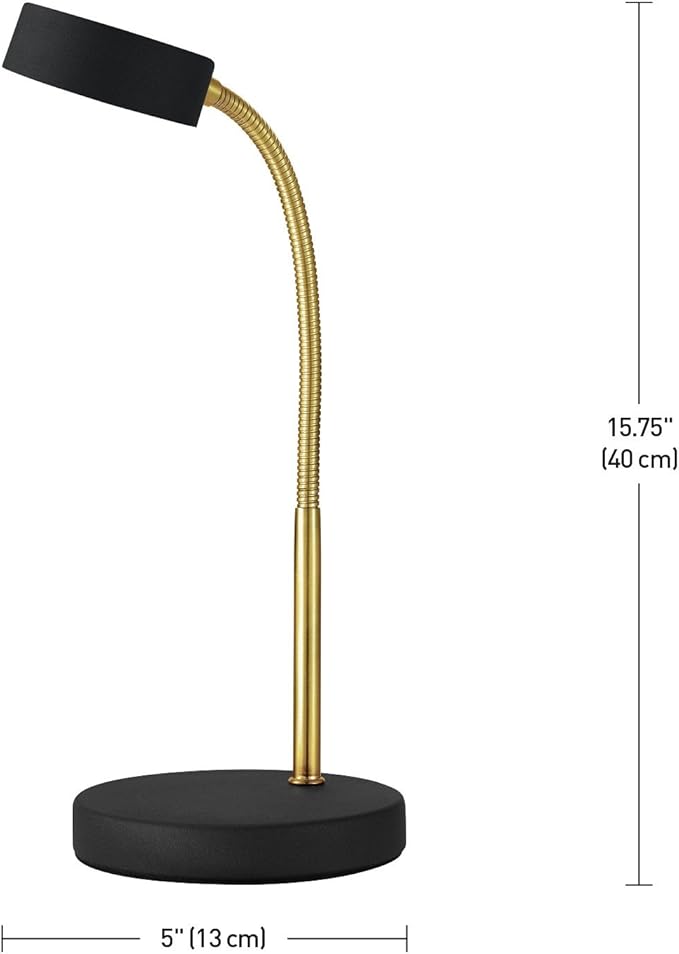 Globe Electric 30061 Desk Lamp, Gold Gooseneck, Matte Black Finish, 5W Energy Star Integrated LED, 250 Lumens 30061, 15.45", Black & Gold - LeafyLoom