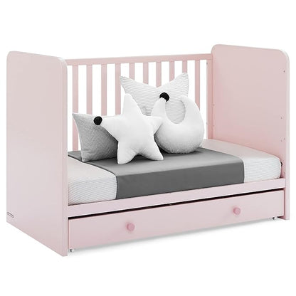 GAP babyGap Graham 4-in-1 Convertible Crib with Storage Drawer - Greenguard Gold Certified, Blush Pink/Dark Pink - LeafyLoom