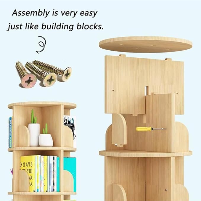 Gdrasuya10 Small Rotating Bookshelf with Legs, 360° Rotating Bookshelf Organizer Wooden Storage Bookshelf Desk Supplies Organizer for Small Spaces Open Book Shelf for Home - LeafyLoom