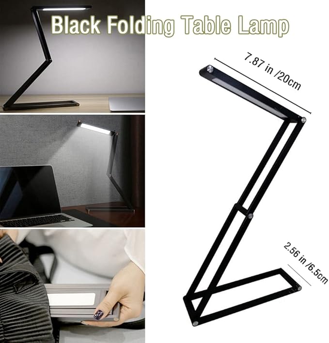 Foldable LED Desk Light, Slim Portable Rechargeable USB Table Light, Eye-Caring Aluminium Alloy Table Lamps,for Home, Reading, Studying, Work, Travel (Black) - LeafyLoom