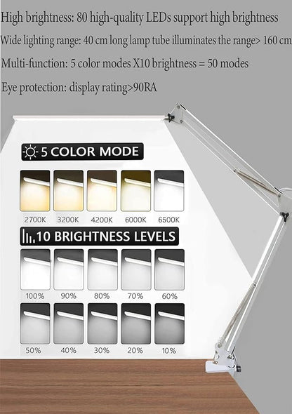 80 LED Desk Lamp(12W, Metal Swing Arm Dimmable Task Lamp, 5 Modes, 10 Brightness Levels,Eye Protection Desk lamp for Reading, Study,Working, Home and Office Lamp 1100 lumens,USB Adapter - LeafyLoom