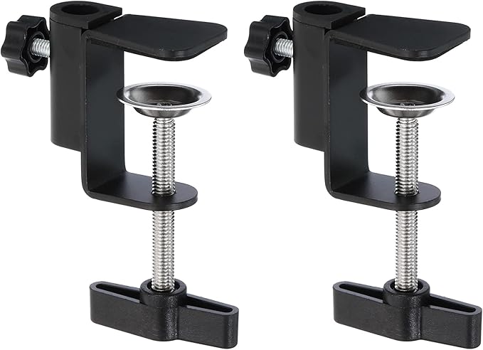 PATIKIL 0.49" Hole Dia. Desk Clamp, 2 Pcs Universal C-Clamp Base with Adjustable Screw for Microphone Mic Arm Table Lamp Mount Holder, Black - LeafyLoom