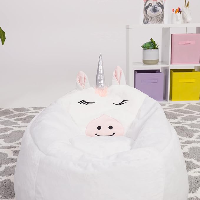 Posh Creations Cute Soft and Comfy Bean Bag Chair for Kids, Animal - Purple Bunny - LeafyLoom