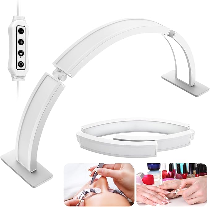 Foldable Half Moon Nail Desk Lamp 29.5Inch, Stepless Dimming Brightness 3360 Lumen Led Light for Nails, Manicure Desk Light for Lash Tech, Cosmetic, Tattoo, Eyebrows, White - LeafyLoom