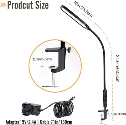 Clamp on Lamp, LED Clamp Desk Lamp, 3000 LMS, 18W, CRI>95, 3 Color Modes, 16 Brightness Levels, Eye-Caring Task Lamp with Remote for Reading, Office, 0.5H/1H Timer (Adapter Included) - LeafyLoom