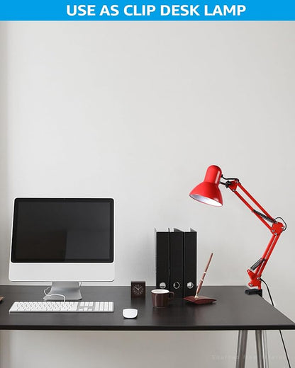 TORCHSTAR Metal Swing Arm Architect Desk Lamp with Clamp, Adjustable Gooseneck Table Lamp, Clip Desk Lights for Home Office, Work, Study, Reading, E26 Base, Multi-Joint, Red - LeafyLoom