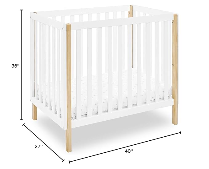 Delta Children Gio Mini Crib with 2.75" Mattress Included, Bianca White/Natural - LeafyLoom