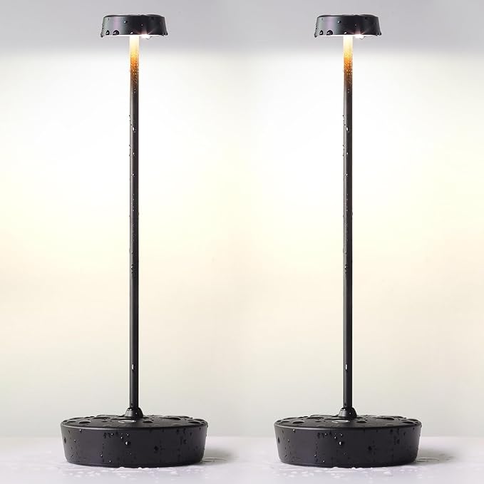 2 Pack Cordless Table Lamp Rechargeable Outdoor Waterproof Portable Battery Operated LED Table Light - for Home Restaurant Desk Bar Patio Kitchen Dinning Party (Black) - LeafyLoom