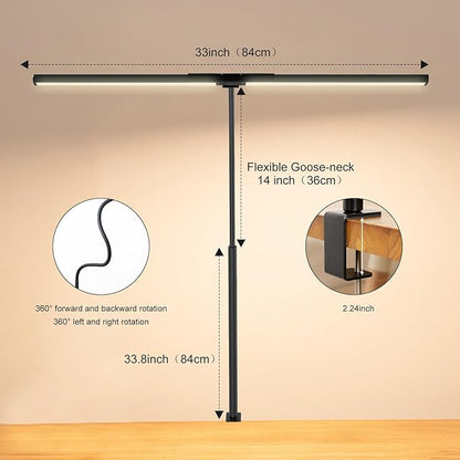 Double Head LED desk lamp for Office Home,Desk Lamp with Fixture for Eye Protection，Clip on Light with Long Flexible Gooseneck,6 Color Modes, 9 Lighting Modes Dimmabl，Auto Setting，2 mode timer - LeafyLoom