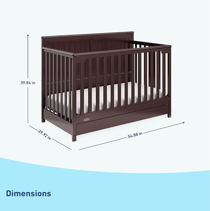 Graco Hadley 5-in-1 Convertible Crib with Drawer (Espresso) – Crib with Drawer Combo, Includes Full-Size Nursery Storage Drawer, Converts from Baby Crib to Toddler Bed, Daybed and Full-Size Bed - LeafyLoom