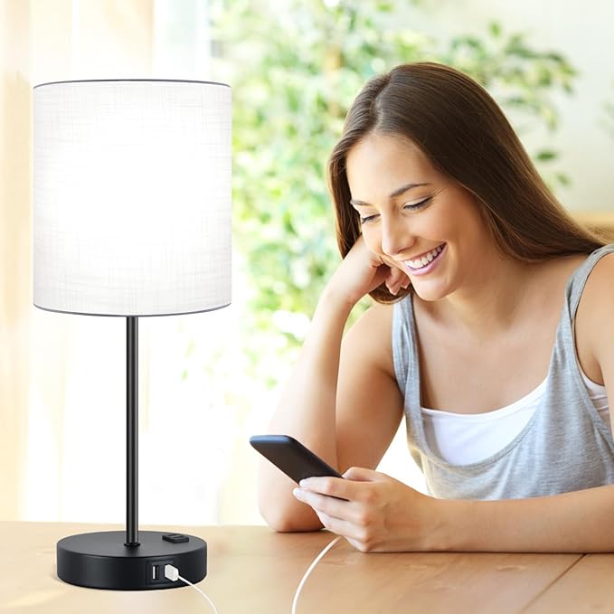 Lynnoland 𝟮𝟬𝟮𝟯 𝗡𝗘𝗪 Set of 2 Touch Control Table Lamps with 2 USB & AC Outlet, 3-Way Dimmable Bedside Nightstand Lamps for Bedroom Living Room Nursery, 800 Lumens 5000K Daylight Bulbs Included - LeafyLoom