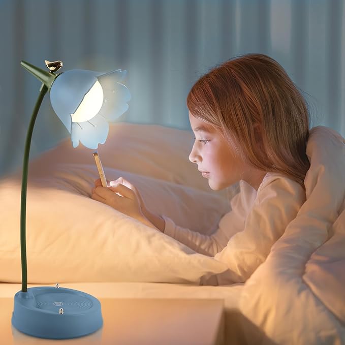 Himmel Flower Desk Lamp, Dimmable LED Kid Desk Lamp with 3 Colour Temperatures,Cordless Rechargeable Desk Lamp with Touch Sensor and Flexible Arm, USB Bedside Lamp for Reading, Learning - LeafyLoom