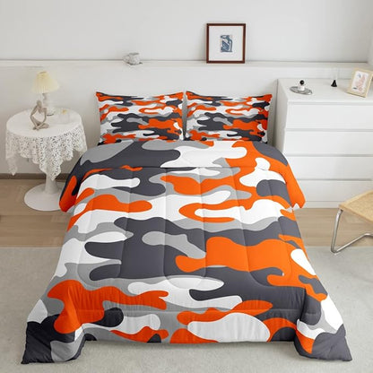 Feelyou Full Size Camouflage Comforter Set 3Pcs Kids Bedding Set for Boys Girls Teens 1 Comforter & 2 Pillowcases(Full,Orange) - LeafyLoom