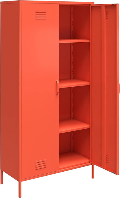 Novogratz Cache Tall 2 Door Metal Locker Cabinet, Orange - LeafyLoom